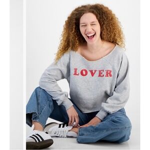 SELF ESTEEM Juniors' Off-The-Shoulder Lover Raglan Graphic Sweatshirt GREY XS
